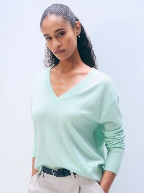 Banana Republic Mint Merino Wool V-Neck Sweater Relaxed XL